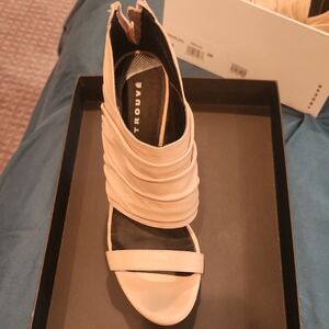 Trouve Cream Open-Toe Heels